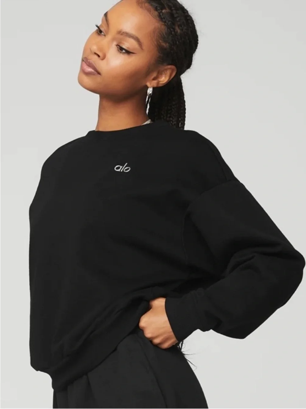 Alo Yoga Accolade Set Crewneck Pullover Sweater + Sweatpants Black Sz S 4-6